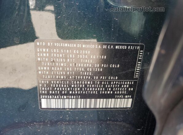 3VV3B7AX1KM108012 2019 VOLKSWAGEN TIGUAN Green Engine compartment view