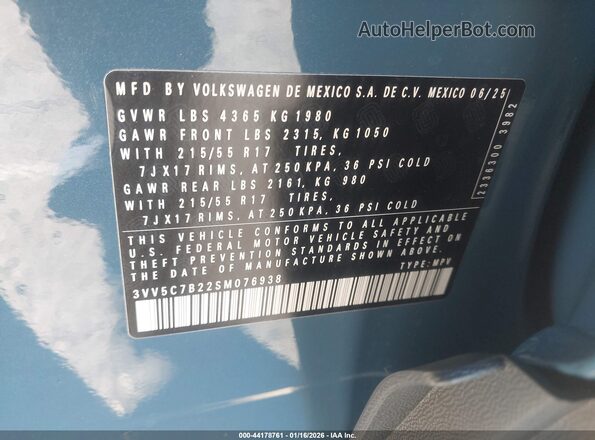 3VV5C7B22SM076938 2025 VOLKSWAGEN TAOS Light Blue Engine compartment view