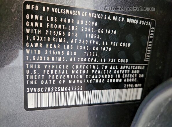 3VV8C7B22SM047338 2025 VOLKSWAGEN TAOS Gray 
