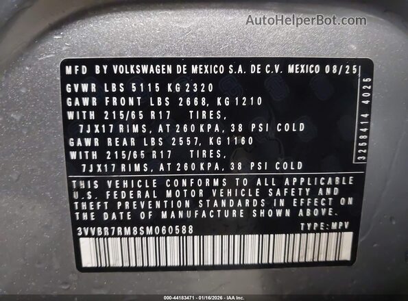 3VVBR7RM8SM060588 2025 VOLKSWAGEN TIGUAN Silver Շարժիչի բաժամունքի տեսք