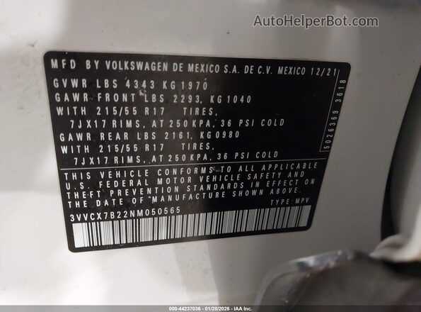 3VVCX7B22NM050565 2022 VOLKSWAGEN TAOS White Engine compartment view