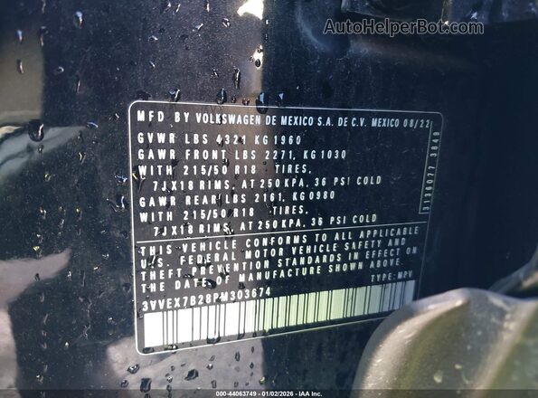 3VVEX7B28PM303674 2023 VOLKSWAGEN TAOS Черный 
