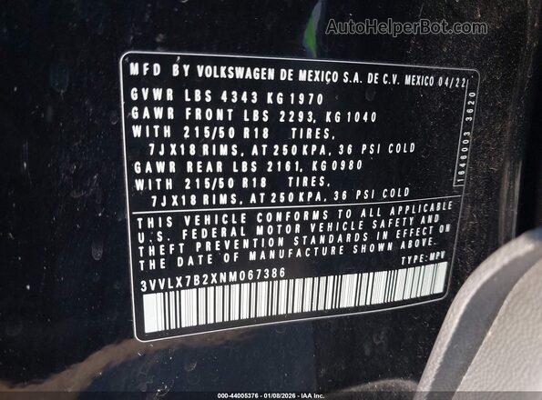 3VVLX7B2XNM067386 2022 VOLKSWAGEN TAOS Black Widok komory silnika