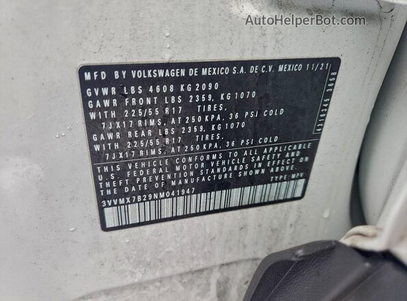 3VVMX7B29NM041947 2022 VOLKSWAGEN TAOS White Widok naklejki z numerem VIN