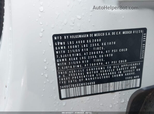3VVUC7B2XSM024498 2025 VOLKSWAGEN TAOS White Widok komory silnika
