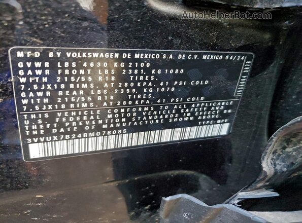 3VVUX7B24RM078085 2024 VOLKSWAGEN TAOS Black Engine compartment view