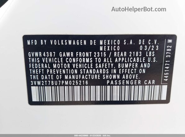 3VW2T7BU7PM025216 2023 VOLKSWAGEN JETTA White Engine compartment view