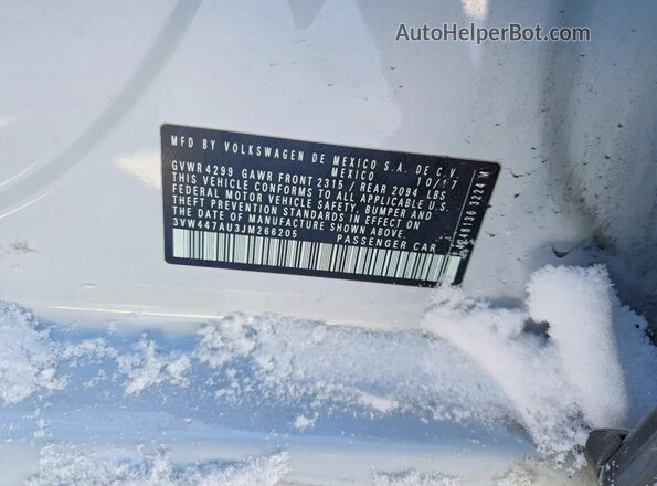 3VW447AU3JM266205 2018 VOLKSWAGEN GTI Silver VIN კოდის სტიკერის ხედი