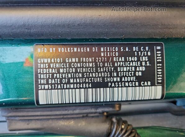 3VW517AT8HM804864 2017 VOLKSWAGEN BEETLE Green 