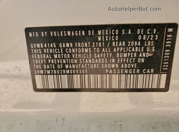 3VW7M7BU2RM009365 2024 VOLKSWAGEN JETTA White Շարժիչի բաժամունքի տեսք