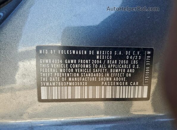 3VWAM7BU3PM035928 2023 VOLKSWAGEN JETTA Gray Vista del compartimento del motor