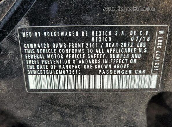 3VWC57BU1KM072619 2019 VOLKSWAGEN JETTA Black Widok wnętrza z tyłu