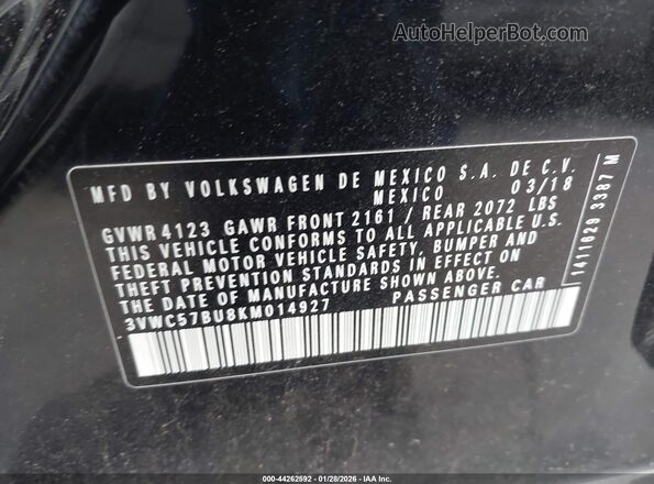 3VWC57BU8KM014927 2019 VOLKSWAGEN JETTA Black 
