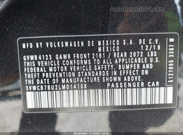 3VWCB7BU2LM014108 2020 VOLKSWAGEN JETTA Black Vista del compartimento del motor