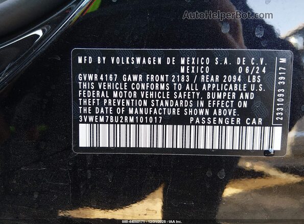 3VWEM7BU2RM101017 2024 VOLKSWAGEN JETTA Black Engine compartment view