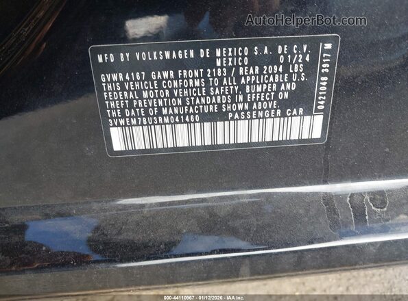 3VWEM7BU3RM041460 2024 VOLKSWAGEN JETTA Black Շարժիչի բաժամունքի տեսք