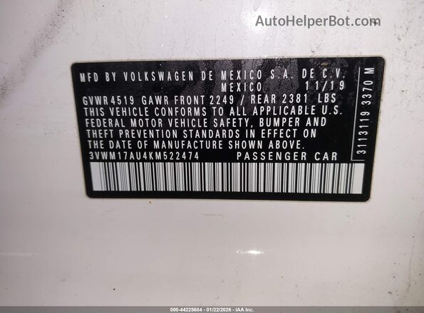 3VWM17AU4KM522474 2019 VOLKSWAGEN GOLF White Вид підкапотного простору