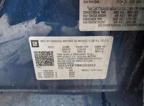 3GCUYEET0MG221013 2021 CHEVROLET ALL MODELS Blue 