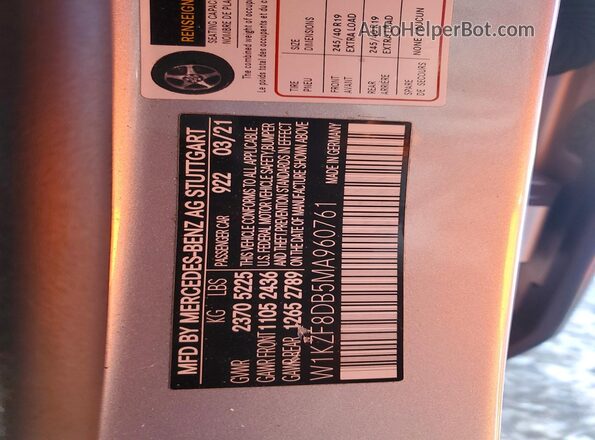 W1KZF8DB5MA960761 2021 MERCEDES-BENZ E Gray VIN sticker view