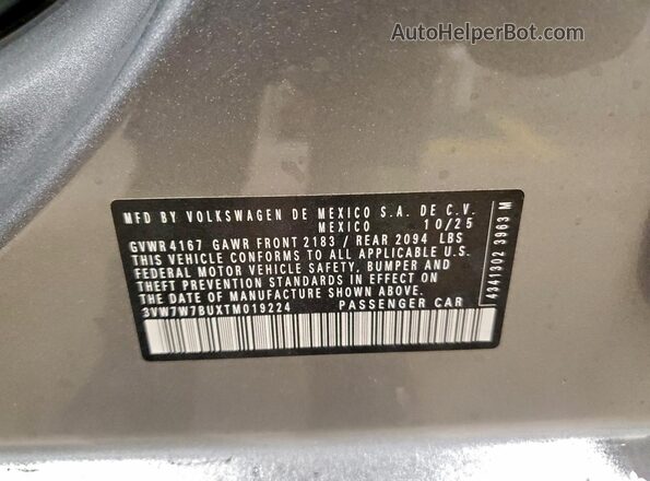 3VW7W7BUXTM019224 2026 VOLKSWAGEN JETTA Silver Vista de la etiqueta del VIN