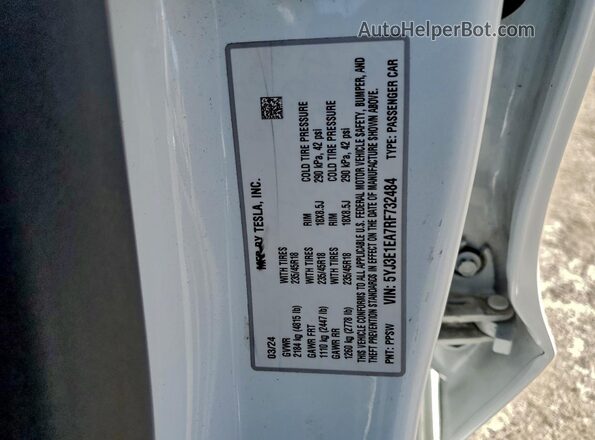 5YJ3E1EA7RF732484 2024 TESLA MODEL White 