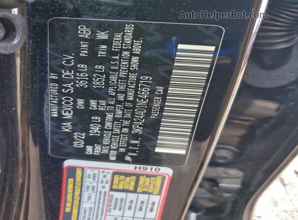 3KPA24AD1NE466719 2022 KIA RIO Black Vista de la etiqueta del VIN