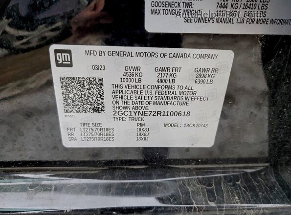 2GC1YNE72R1100618 2024 CHEVROLET ALL MODELS Black Widok naklejki z numerem VIN