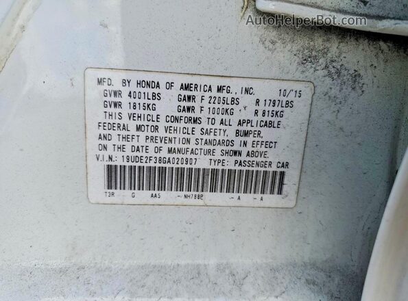 19UDE2F38GA020907 2016 ACURA ILX White 360 interior view