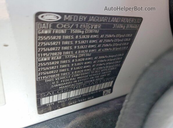 SALGS2RE5JA513705 2018 LAND ROVER RANGE White სალონის 360-გრადუსიანი ხედი