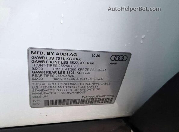 WA1AAAGE8MB010286 2021 AUDI E-TRON White Widok wnętrza z tyłu