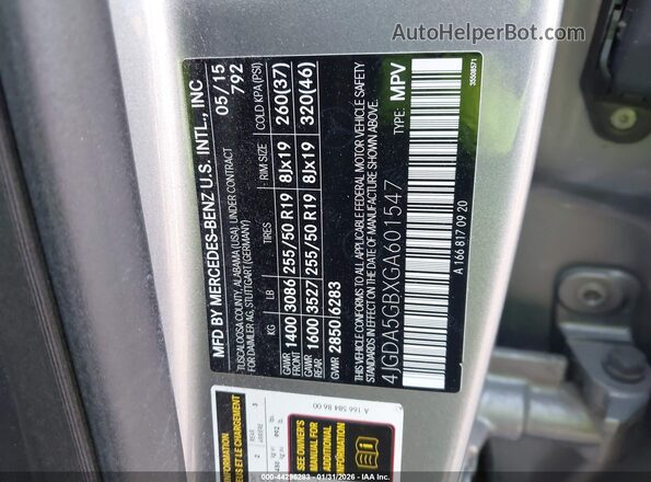 4JGDA5GBXGA601547 2016 MERCEDES-BENZ GLE 400 Silver Vista del compartimento del motor