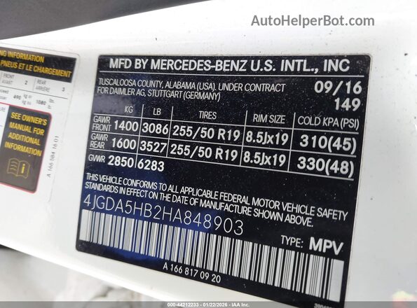 4JGDA5HB2HA848903 2017 MERCEDES-BENZ GLE 350 White ძრავის განყოფილების ხედი
