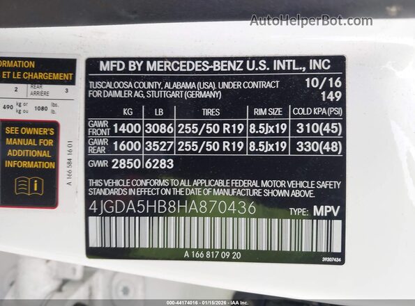 4JGDA5HB8HA870436 2017 MERCEDES-BENZ GLE 350 White 