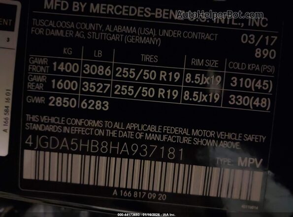 4JGDA5HB8HA937181 2017 MERCEDES-BENZ GLE 350 Blue 