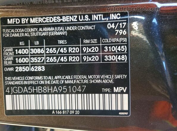4JGDA5HB8HA951047 2017 MERCEDES-BENZ GLE Brown 360 interior view