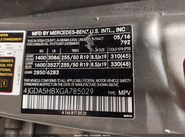 4JGDA5HBXGA785029 2016 MERCEDES-BENZ GLE 350 Серебряный 
