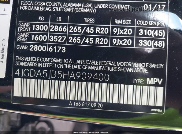 4JGDA5JB5HA909400 2017 MERCEDES-BENZ GLE 350 Black 