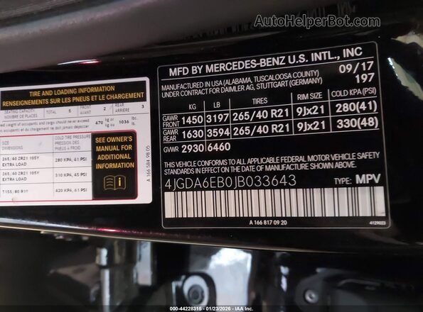 4JGDA6EB0JB033643 2018 MERCEDES-BENZ AMG GLE 43 Black Вид підкапотного простору