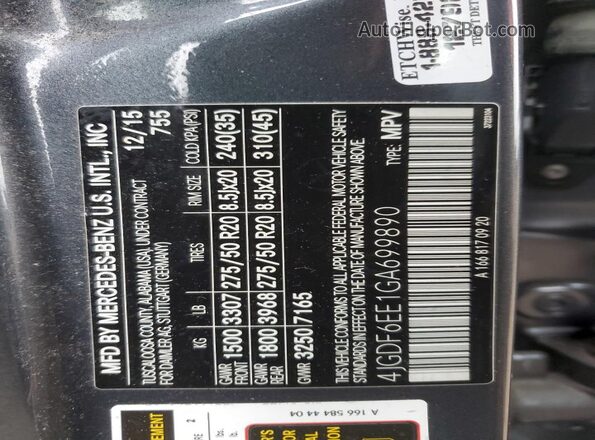 4JGDF6EE1GA699890 2016 MERCEDES-BENZ GL-CLASS Black VIN sticker view