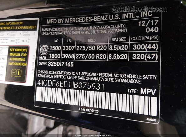 4JGDF6EE1JB075931 2018 MERCEDES-BENZ GLS 450 Black Շարժիչի բաժամունքի տեսք