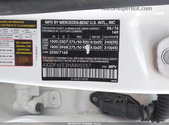 4JGDF6EE2HA800257 2017 MERCEDES-BENZ GLS 450 White Engine compartment view