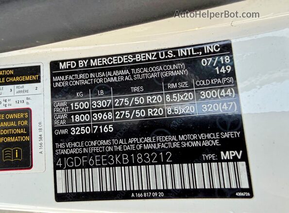 4JGDF6EE3KB183212 2019 MERCEDES-BENZ GLS White Rear interior view