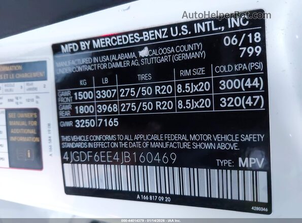 4JGDF6EE4JB160469 2018 MERCEDES-BENZ GLS 450 White Widok komory silnika