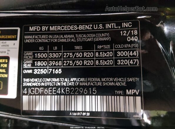 4JGDF6EE4KB229615 2019 MERCEDES-BENZ GLS 450 Black Vista del compartimento del motor