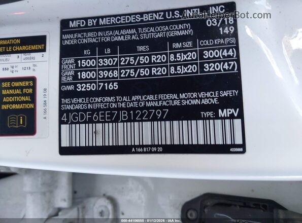 4JGDF6EE7JB122797 2018 MERCEDES-BENZ GLS 450 White Engine compartment view