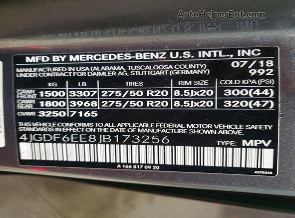 4JGDF6EE8JB173256 2018 MERCEDES-BENZ GLS Gray Vista interior de 360 grados