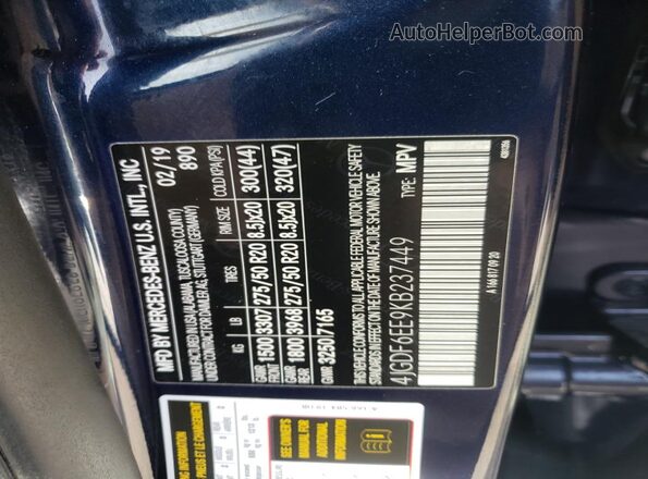 4JGDF6EE9KB237449 2019 MERCEDES-BENZ GLS Синий Вид наклейки с VIN-кодом