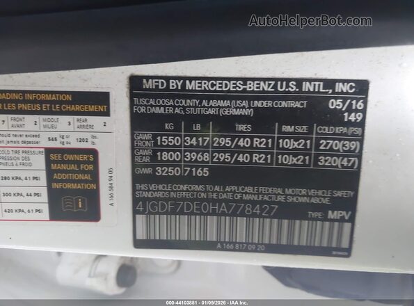 4JGDF7DE0HA778427 2017 MERCEDES-BENZ GLS 550 White Widok komory silnika
