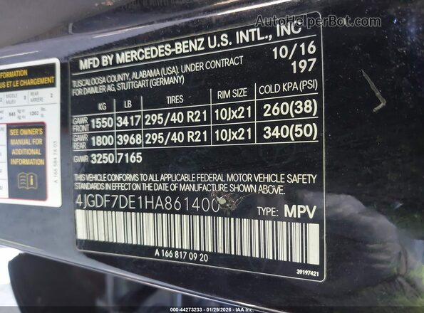 4JGDF7DE1HA861400 2017 MERCEDES-BENZ GLS 550 Black Շարժիչի բաժամունքի տեսք