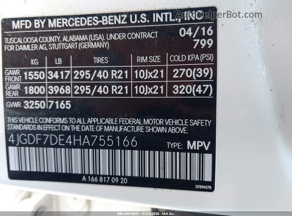 4JGDF7DE4HA755166 2017 MERCEDES-BENZ GLS 550 White Engine compartment view